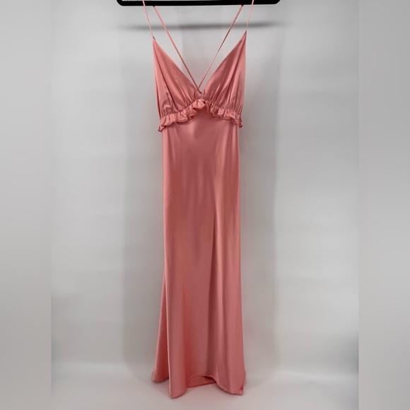 Klesis Pink Midi Satin dress with V-neck open back - Picture 2 of 8